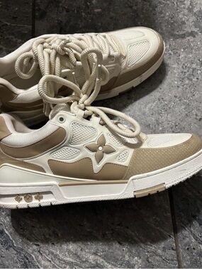 Louis Vuitton Beige and Cream Men's Low-Top Sneakers